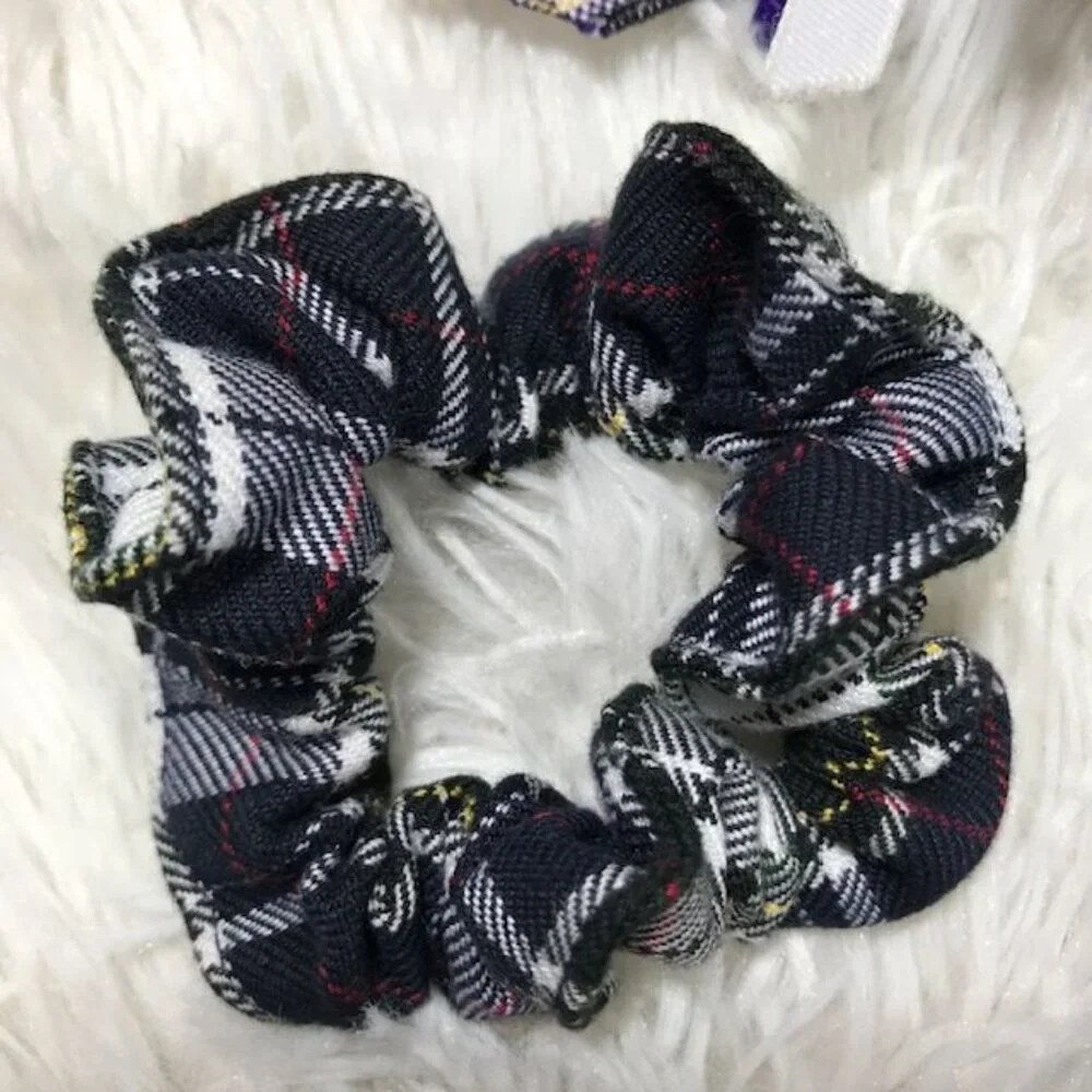 Set of 3 Plaid Scrunchies & Ribbon Tie